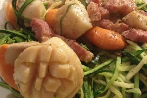Scallops and Lardons on Courgette Spaghetti