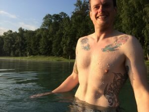 Me braving the not-so-cold water in the lake