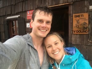Arriving at the Dolic Hut, very wet