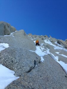 Charlie Boscoe, leading pitch 1 of the Goulotte Allemands